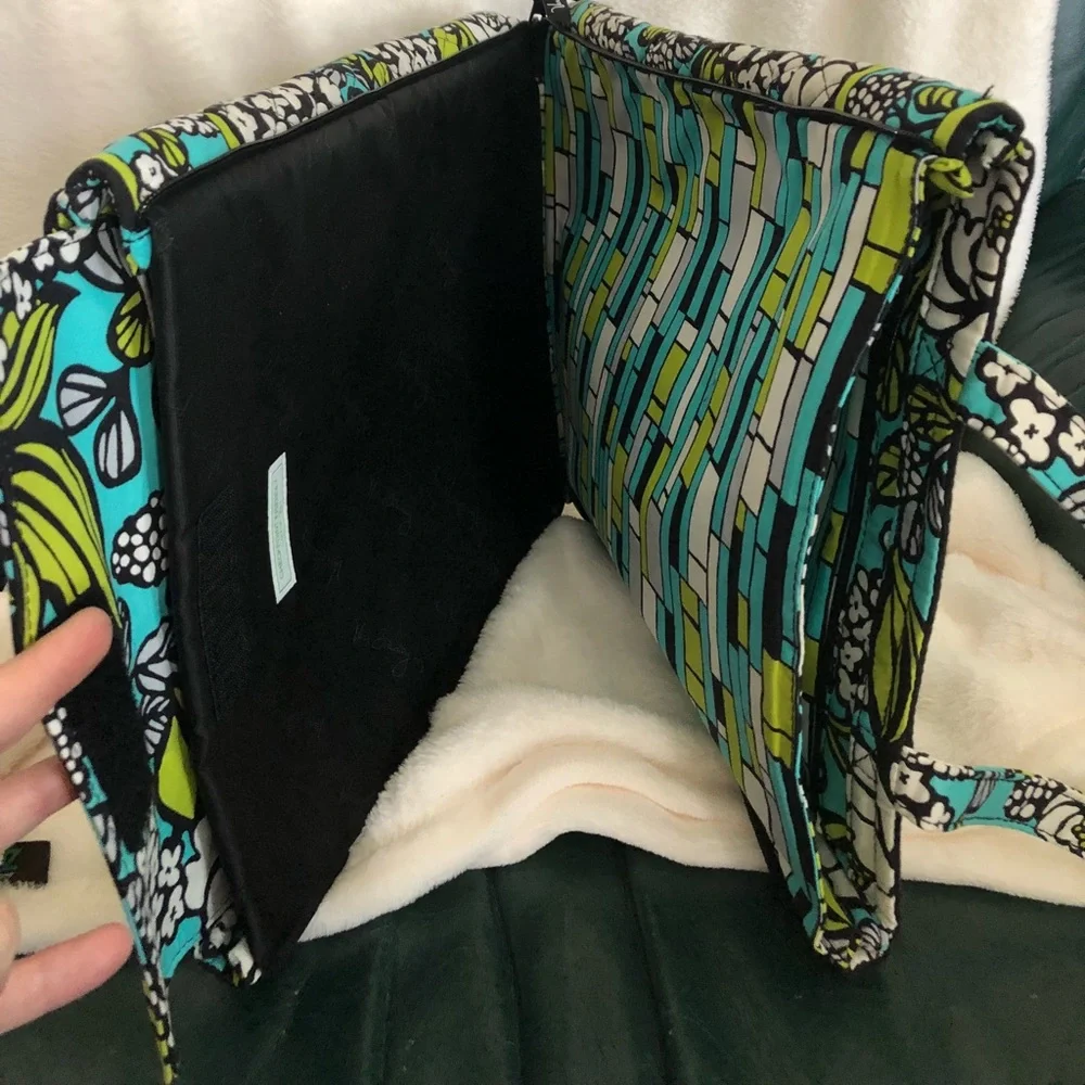 Vera Bradley Turquoise, White & Lime Floral Quilted Laptop Tote